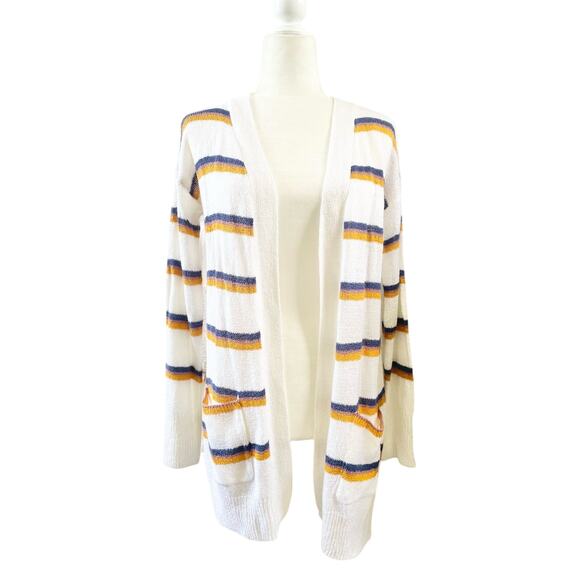 SO Women's Multicolored Striped Open Front Cardigan Small - Picture 2 of 13